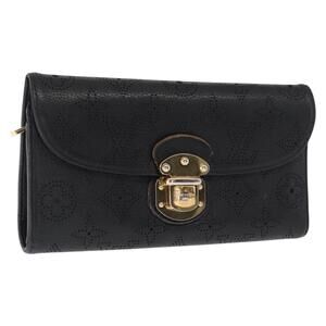 LOUIS VUITTON Mahina Portefeuille Amelia Long Wallet Black M95549 LV Auth 160362